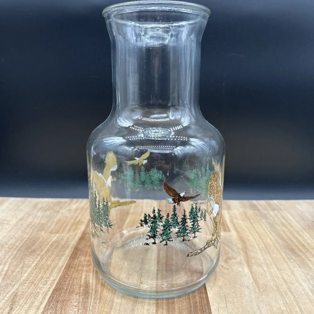 Vintage Glass Juice Pitcher Carafe Eagle Design Canada Sunoco Gas Premium